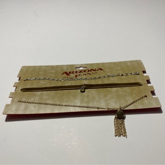 Arizona Jean Co 3 Pc Anklet Set Gold Tone & Rhinestone Multilayer Chains & Charm - Picture 3 of 5